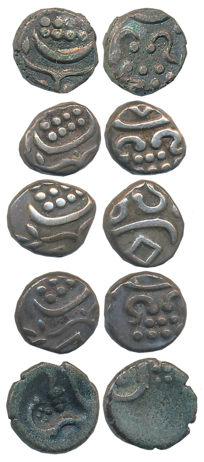 Ayilyam Tirunal Rama Varma, Silver Velli Chuckram (5) (B Sarasan# 211). 5 coins.