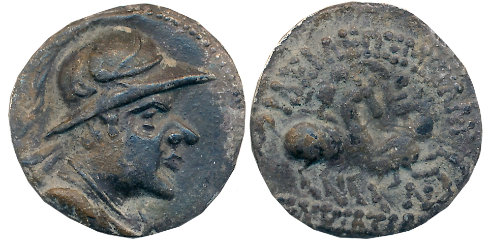 Indo Scythian imitation of the Paropamisadai and Gandhara, Eukratides I, Bronze, 3.96g, Ob