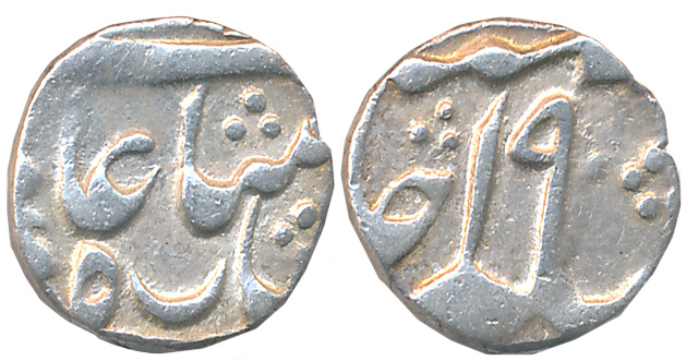 Murshidabad, Silver 1/8 Rupee, 1.42g, in the name of Shah Alam II, RY 19 (P. Steven# 2.189