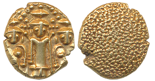 Gold 3 Swami Pagoda, 3.36g, Madras Mint, Obv: Lord Tirupati Balaji in the centre with his 