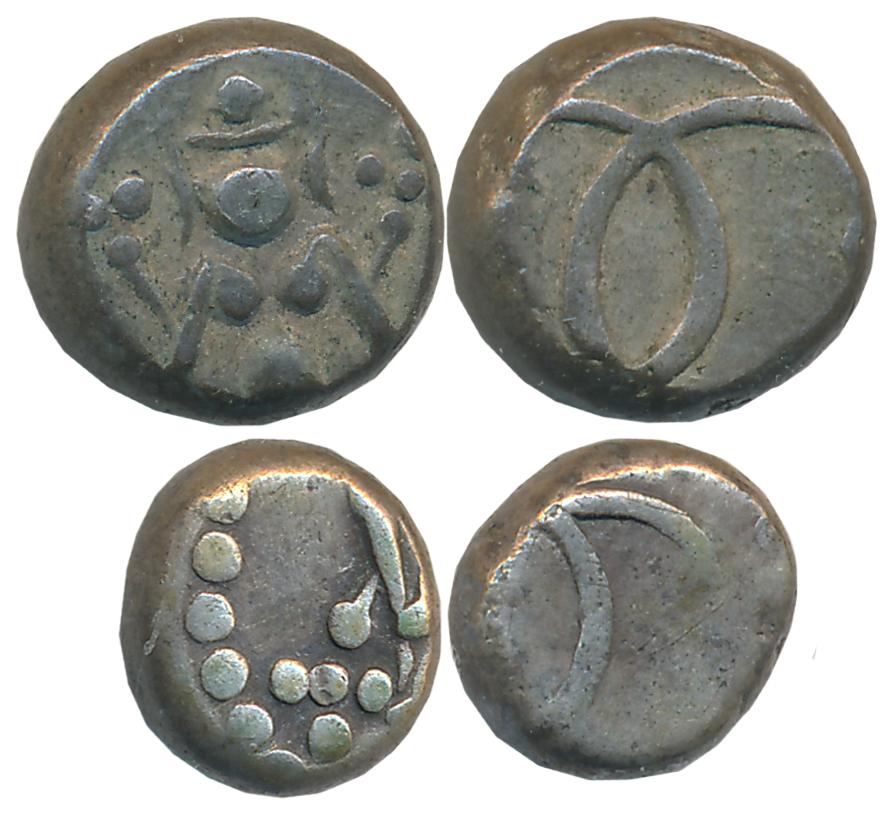 Silver (2), 2 Fanam & Fanam, 1.45g, 0.87g, Obv: Lord Vishnu, Rev: “C” interlocked (KM# 308