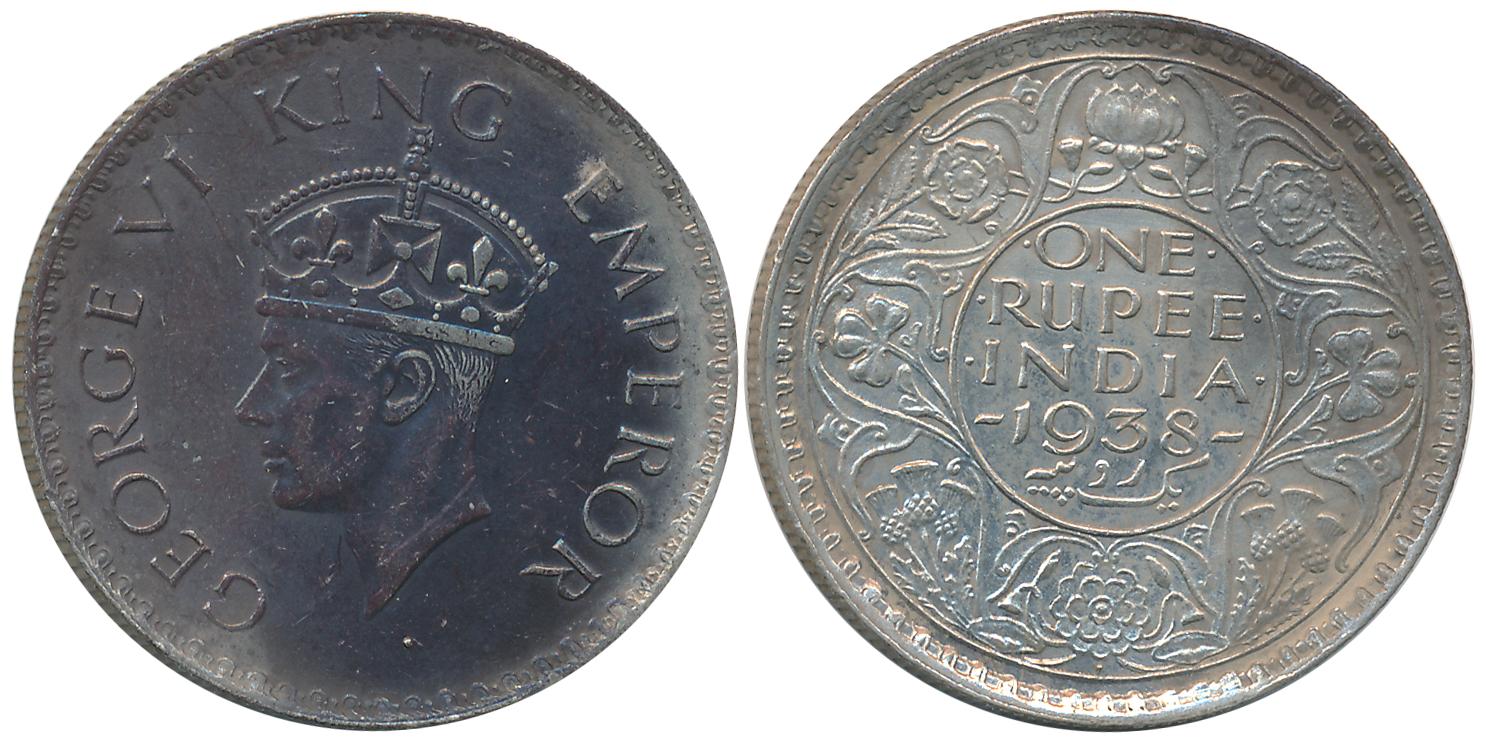 George VI, 1938, Silver Rupee, Bombay Mint. Beautifully toned. Extremely fine.