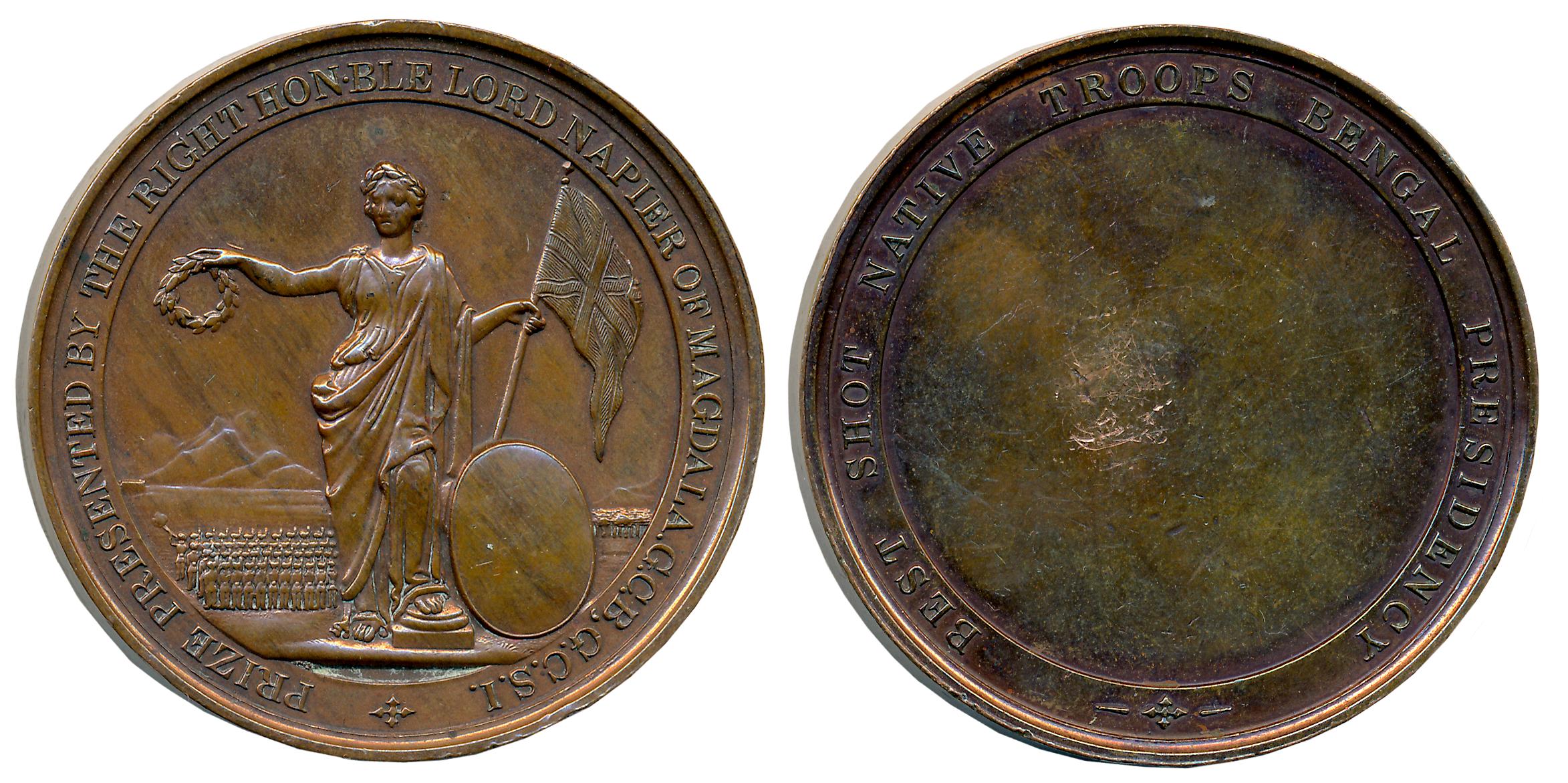 Bengal Presidency Lord Napier Medal, Bronze, 43.24g, Obv: Victory standing, holding laurel