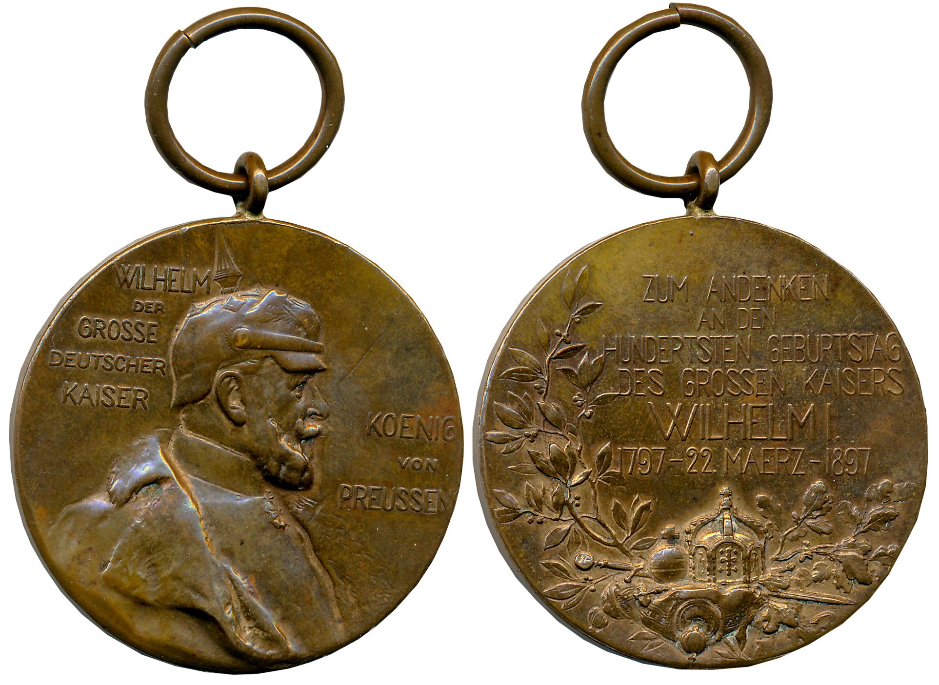 Germany, Wilhelm Medal, Bronze, 34.15g, 1897, Obv: Portrait of Wilhelm facing right, Rev: 