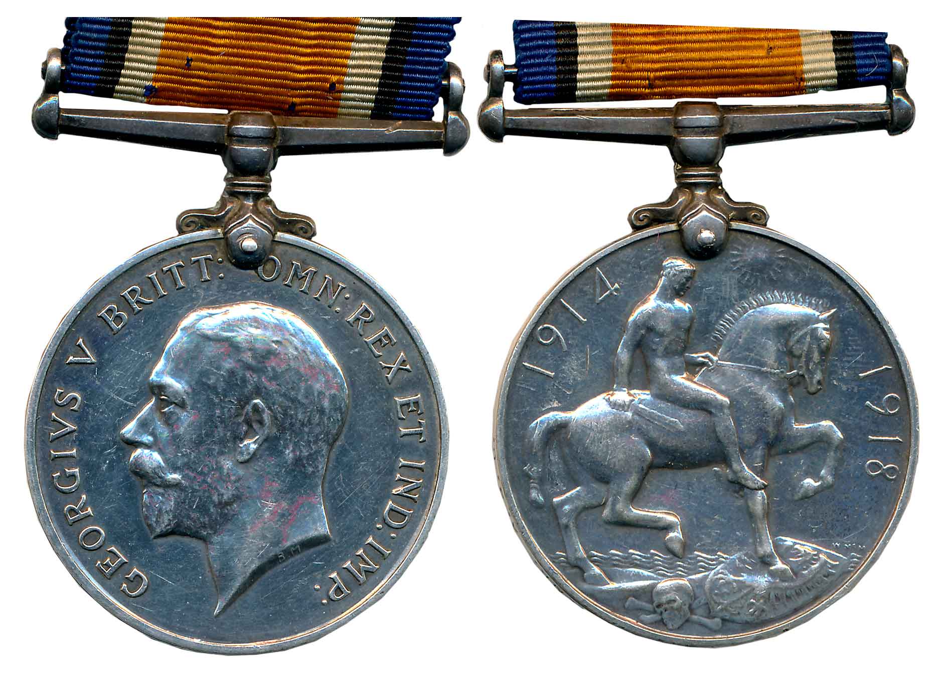 George V, Silver, 34.38g, British War Medal, 1914-1918, Awarded to “M2- 01 8681 C-Q-M. SJT