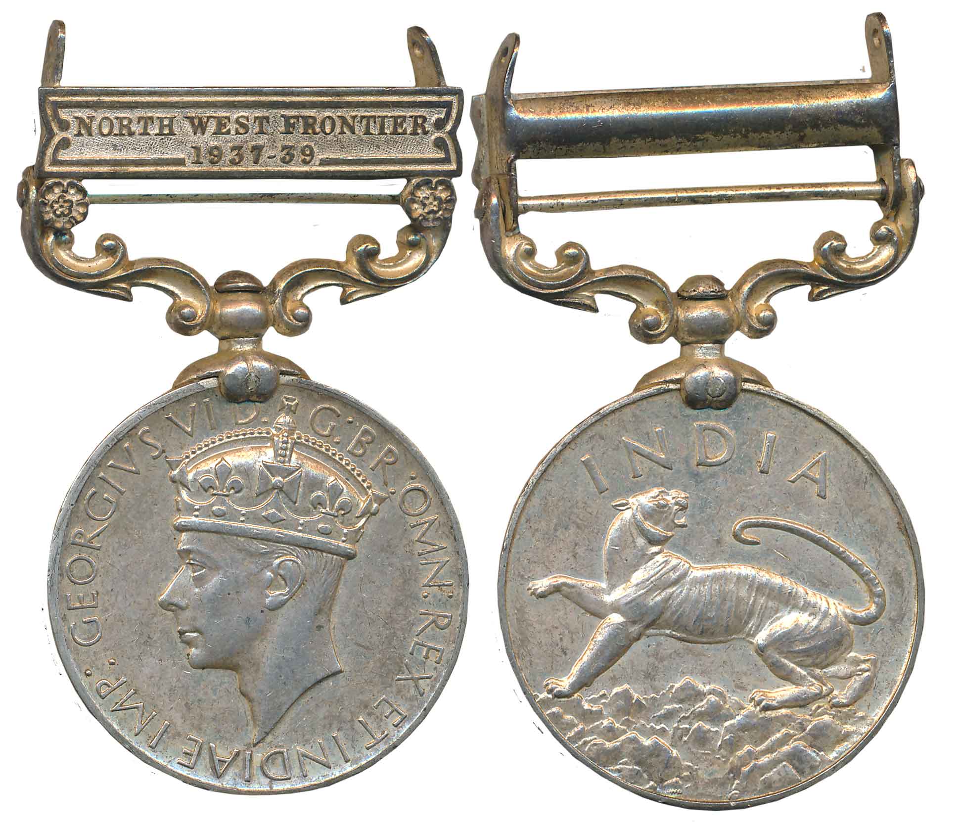 George VI, India General Service Medal, Silver, 42.96g, North West Frontier 1937-39 Bar, A