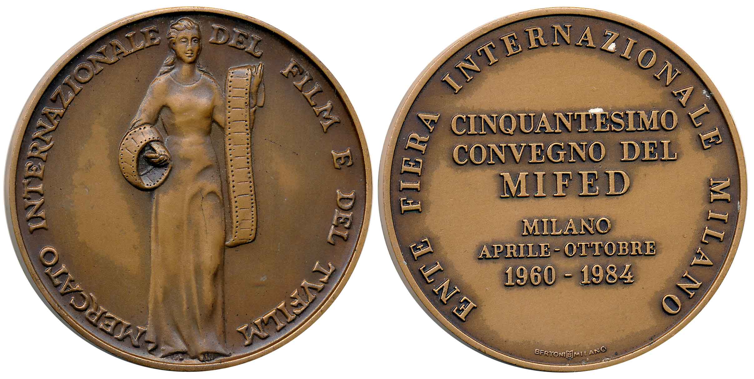 Italian Film Festival Bronze Medal, 58.43g, 1984, Milan. Extremely fine.