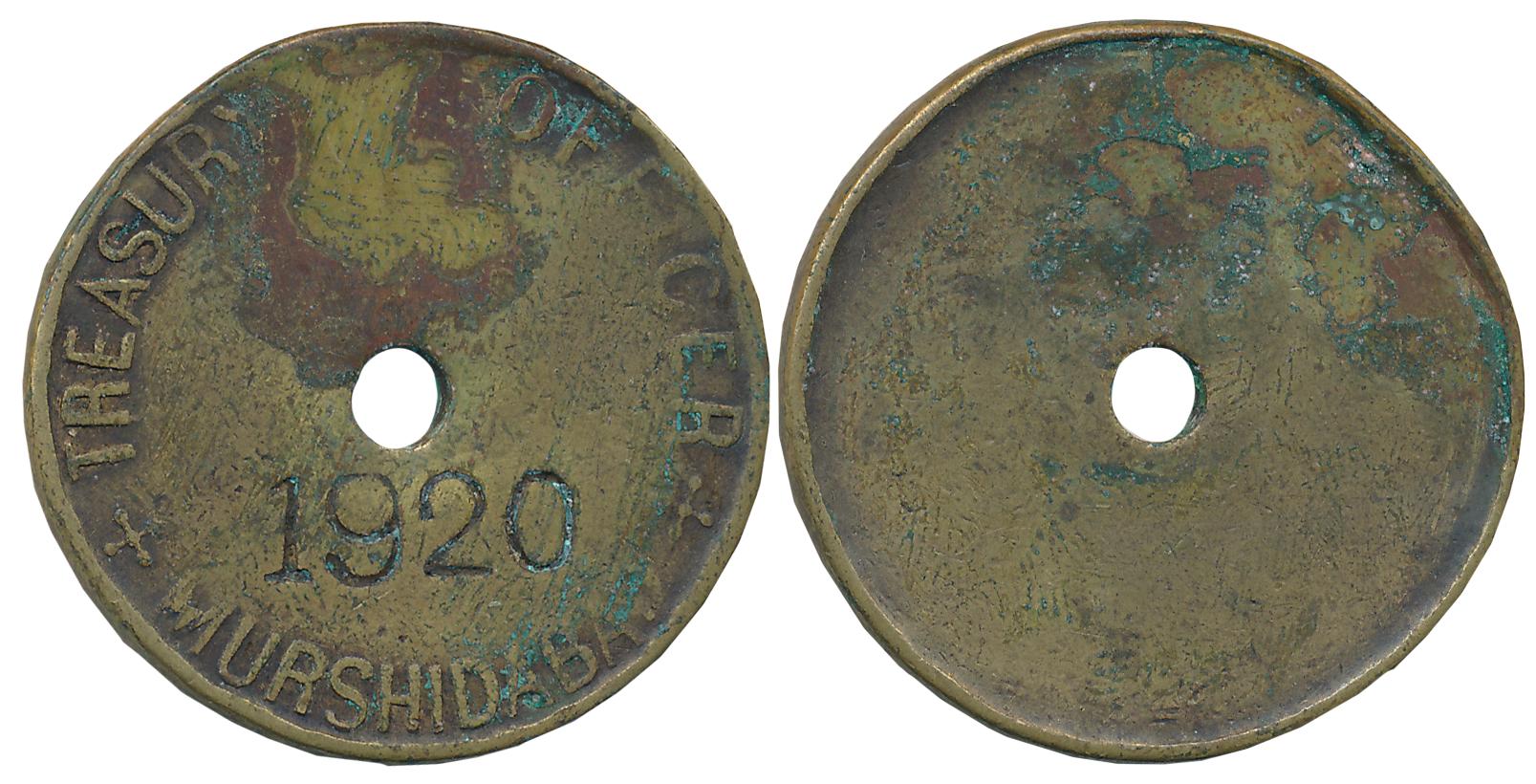Copper, 11.98g, Treasury Token, Murshidabad. About very fine.