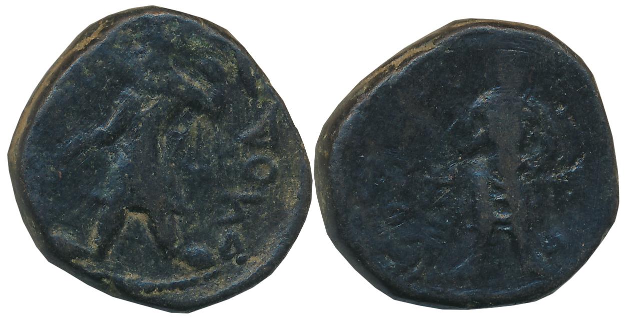 Kushans, Kanishka, Copper, 15.97g, “Sakyamuni Buddha” type, Obv: King offering at alter, R