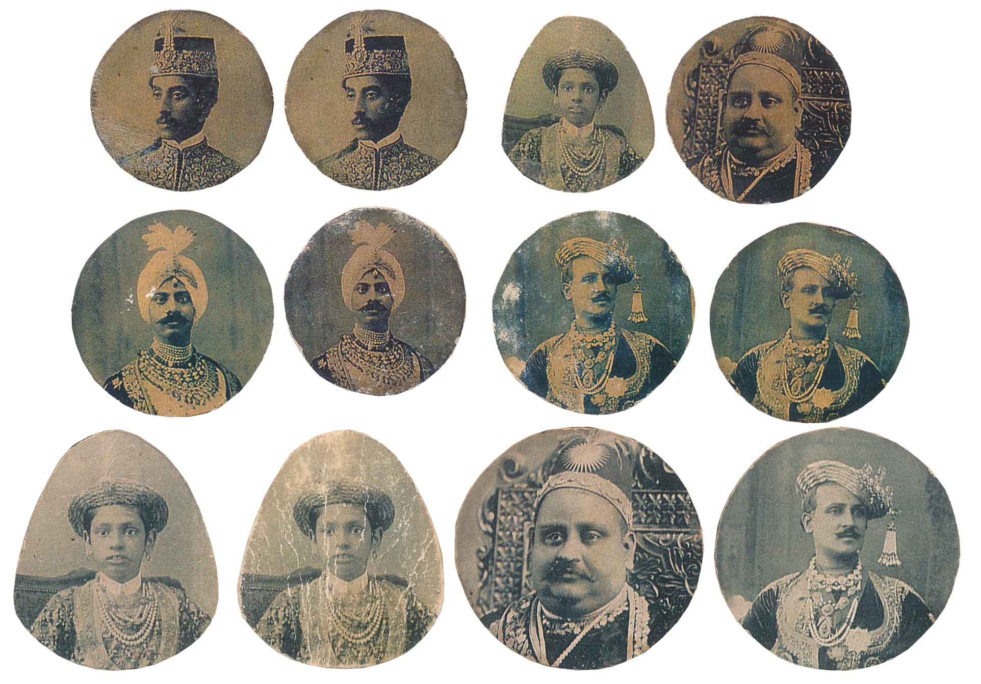 Miniature Photographs of Indian Kings. Very fine. 12 pcs.