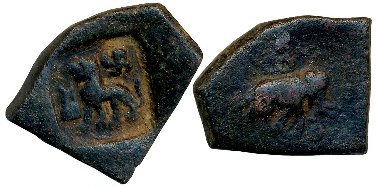 Taxila, Copper Drachma, 11.84g, Pushkalawati region, Obv: Lion to left facing chaity, Swas
