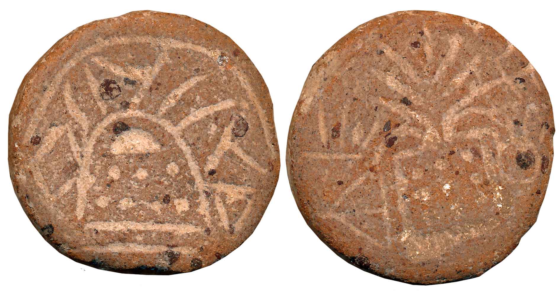 Chutus of Banavasi, Sivalananda, Clay Seal, 33 mm, 12.94g, Obv: 8 arched chaitya with rive