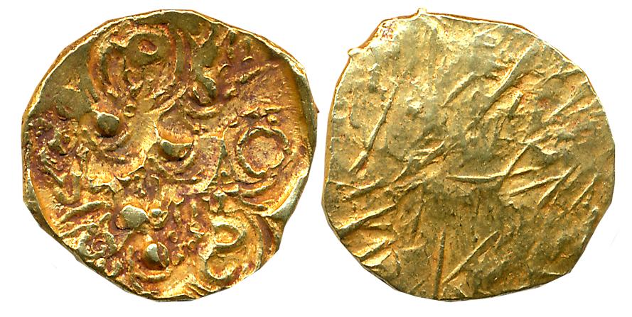 Telugu Chodas of Nellore, Gold Gadyana, 3.43g, Punch-marked type with nine symbols, 1x ‘El