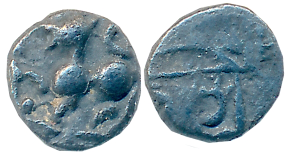 Yadavas of Devagiri, Ramachandra Deva, Silver Kasu, 0.23g, Obv: Roaring Lion to left with 