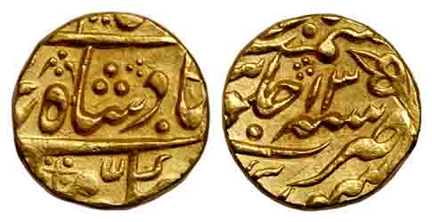 Sawai Jaipur Mint, Gold, Mohur, in the name of Shah Alam II, RY 13, issued at Sawai Madhop