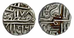 Silver, Diwnashahi Kori, with the name of Muzaffar Shah III, and Nagari legend shri diwan,