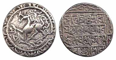 Amar Manikya, Silver, Tanka, lion type on obv, Bangla legend on rev, Military Victory comm