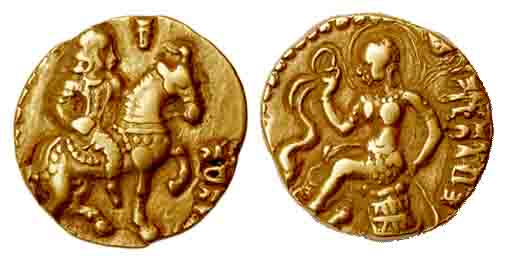 Guptas, Kumaragupta I, Gold, Dinar, Horseman to right type, a king mounted on a horse to r