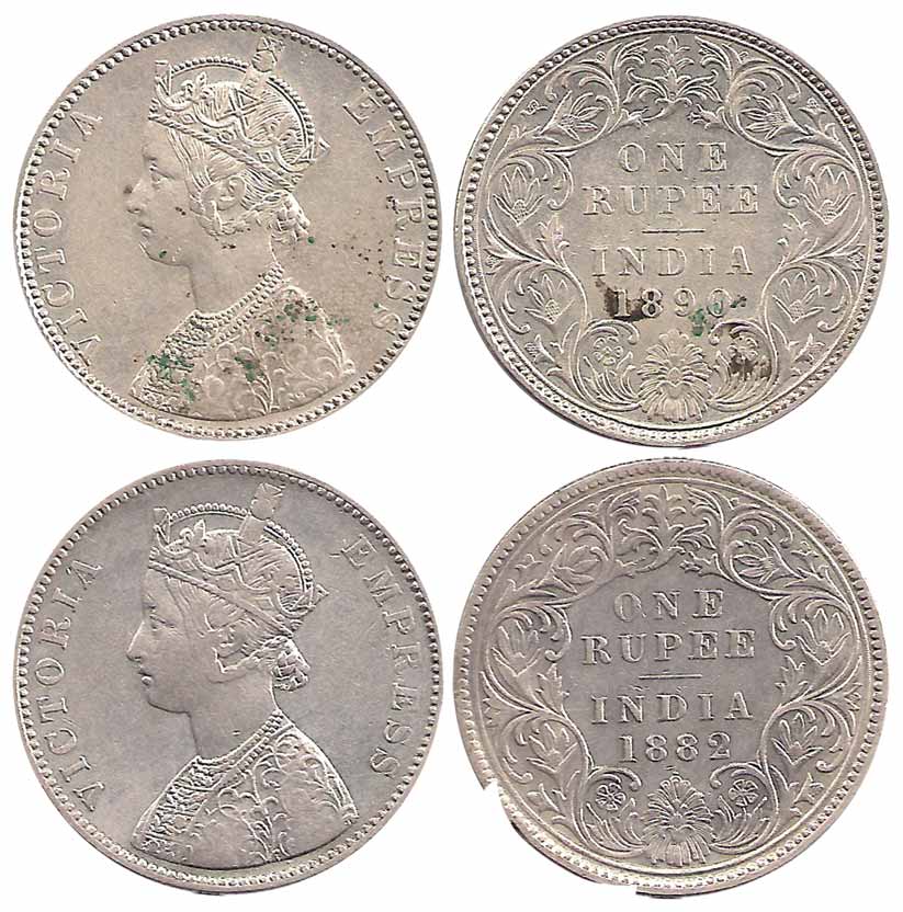 Victoria Empress, Silver (11), Rupee, various dates: 1876, 1878, 1882, 1886, 1888, 1889, 1