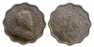 Edward VII, Nickel, 1 Anna, 1907. UNC, Rare in this condition.