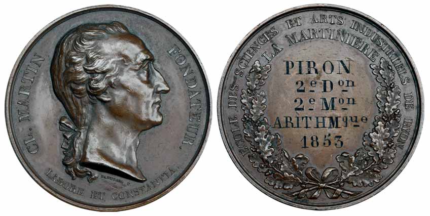 Claude Martin Medal, Bronze, portrait of Claude Martin to right on obv; within wreath, eng