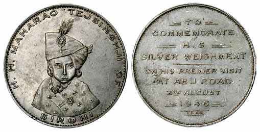 Sirohi, Tejsingh, Silver, Silver Weighment Medal, bust of the child Maharaja on obv, issue
