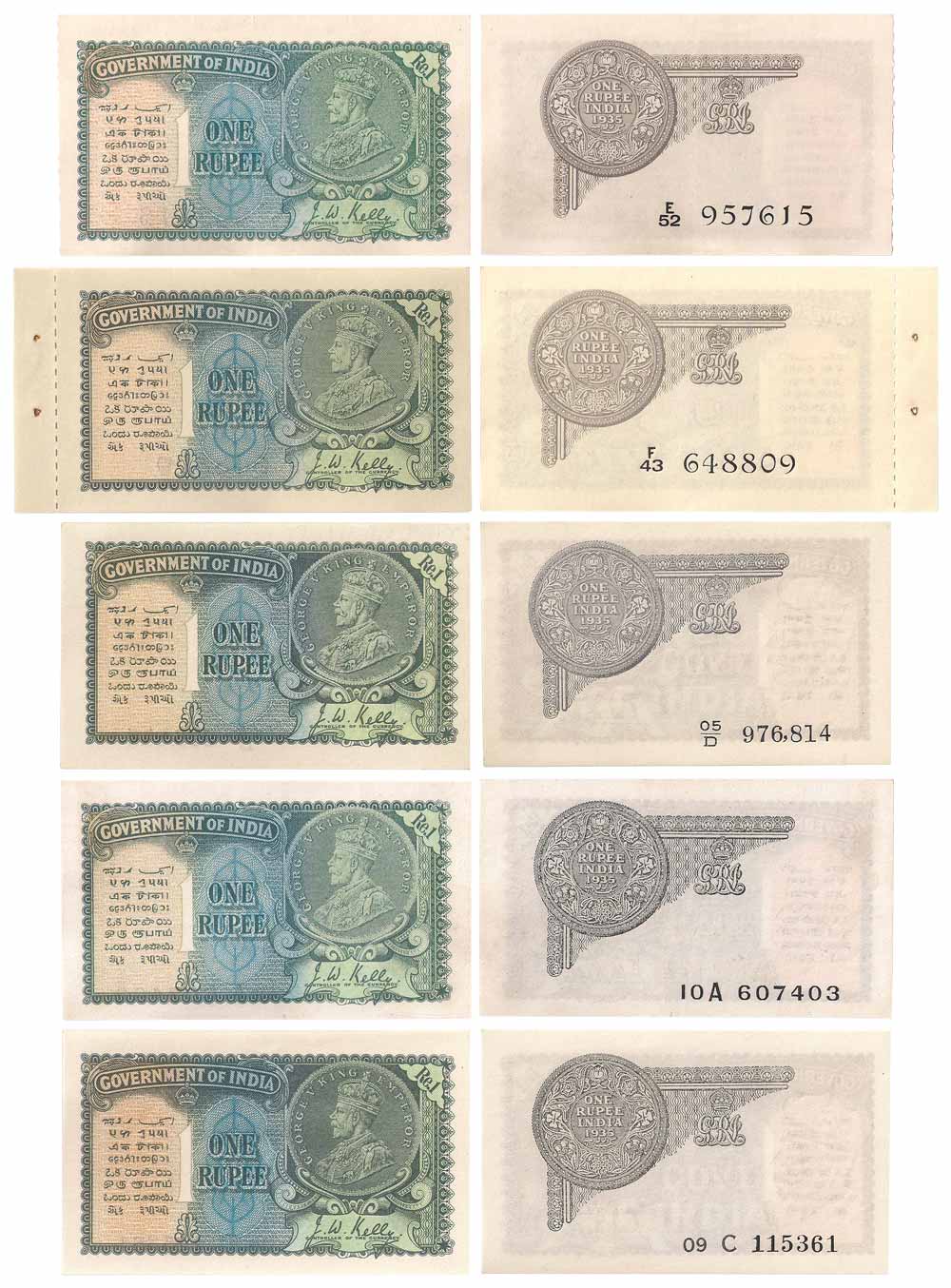 British India, George V, Re. 1, Small Note of 1940 issue, Sign J W Kelly, all different Pr