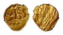 Muhammad Quli Qutb Shah (AD 1580-1611), Gold, Fanam, 0.4 g, qutb shahi on obv; rev defaced