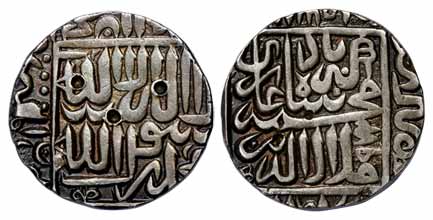 Akbar, Silver, Rupee, Garha Mint, Kalima type, AH 972, mint name in the right margin on re