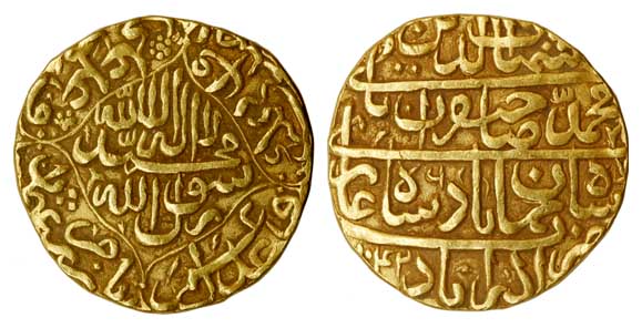 Shah Jahan, Gold, Mohur, Akbarabad Mint, lozenge on obv and four-lines type on rev, AH 104