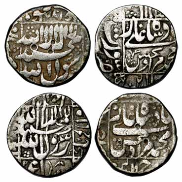 Murad Baksh, Silver (2), Rupee, Ahmedabad and Surat Mints, square area type. The latter ha