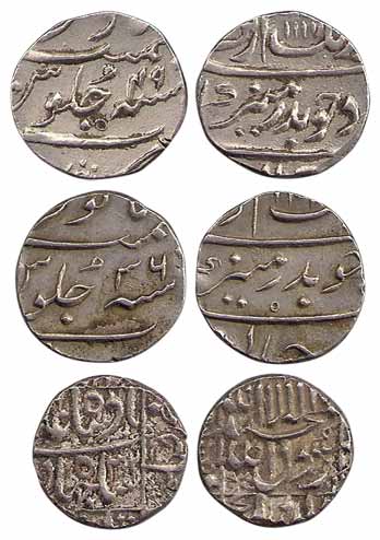 Silver (3), ½ Rupee, Aurangzeb, Surat Mint, RY 36, 45 Shah Jahan, mint off flan, RY 32. Ve