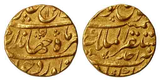 Jahandar Shah, Gold, Mohur, Akbarabad, Mustaqir al Khilafat Mint, AH 112x/Ahad, abu al fat