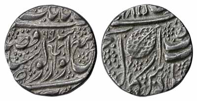 Amritsar Mint, Silver, Rupee, Trident type, VS (18)99, a small Trishul on obv (KM 22.5). V