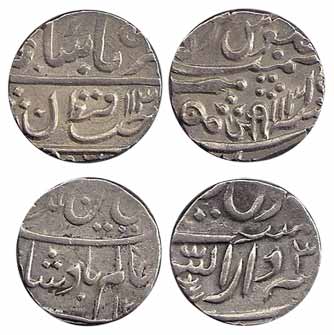 Silver (2), Rupee, Sheopur and Burhanpur Mints, Nagari ji on the former, in the name of Sh