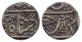 Jaswant Rao, Silver, ½ Rupee, Maheshwar Mint, AH 1217, Shiva Linga on rev (KM 57.2). About