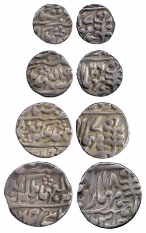 Silver (4), Set of 4: Rupee, ½, ¼ and 1/8 Rupee, Regal issues. Very Fine+, Scarce. 4 coins