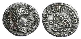 Satavahanas, Vasithiputa Shiva Shri Pulumavi, Silver, Portrait type, bearded bust of the k