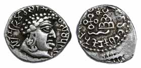 Satavahanas, Vasithiputa Shri Pulumavi, Silver, Portrait type, cleaned shaved bust of the 
