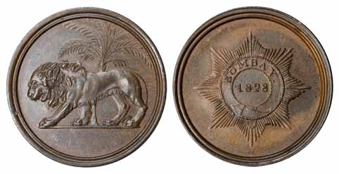 William IV, Copper, Pattern for 1828 Rupee, the famous lion waking to left and a palm tree