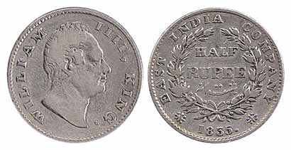 William IV, Silver, ½ Rupee, 1835, without initials. About Very Fine, Rare.