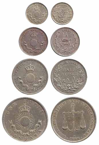Mombasa, Silver (4), Set of 4: Rupee, 1888, ½ Rupee, 1890, ¼ Rupee, 1890 (ex-mount), and 2
