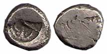 Punch-marked Coins, Agra region, Silver, 2.97 g, probably a Kashi punch-marked coin with s
