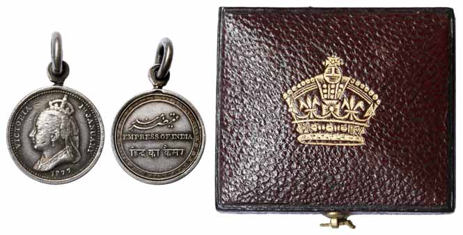 Miniature of the Empress of India Medal 1877, Silver, portrait of the Empress with date 18