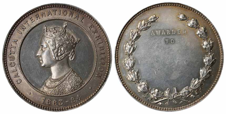 Victoria, Calcutta International Exhibition Medal, Silver, 1883-84, Portrait of Victoria t