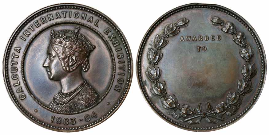 Victoria, Calcutta International Exhibition Medal, Copper, 1883-84, Portrait of Victoria t
