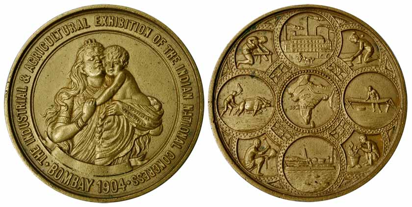 Indian National Congress Medals, Gold Guilt on Aluminum, a mother hugging her child in the