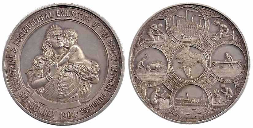 Indian National Congress Medals, Silver, 37.35 g, a mother hugging her child in the centre