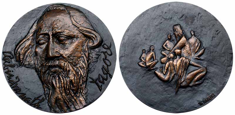 Tagore Medal, Bronze, private issue of modern times, portrait of Ravindranath Tagore with 