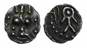 Paramaras of Vidarbha, Silver, 0.61 g, a stylized lion standing to left on obv, a crude fi